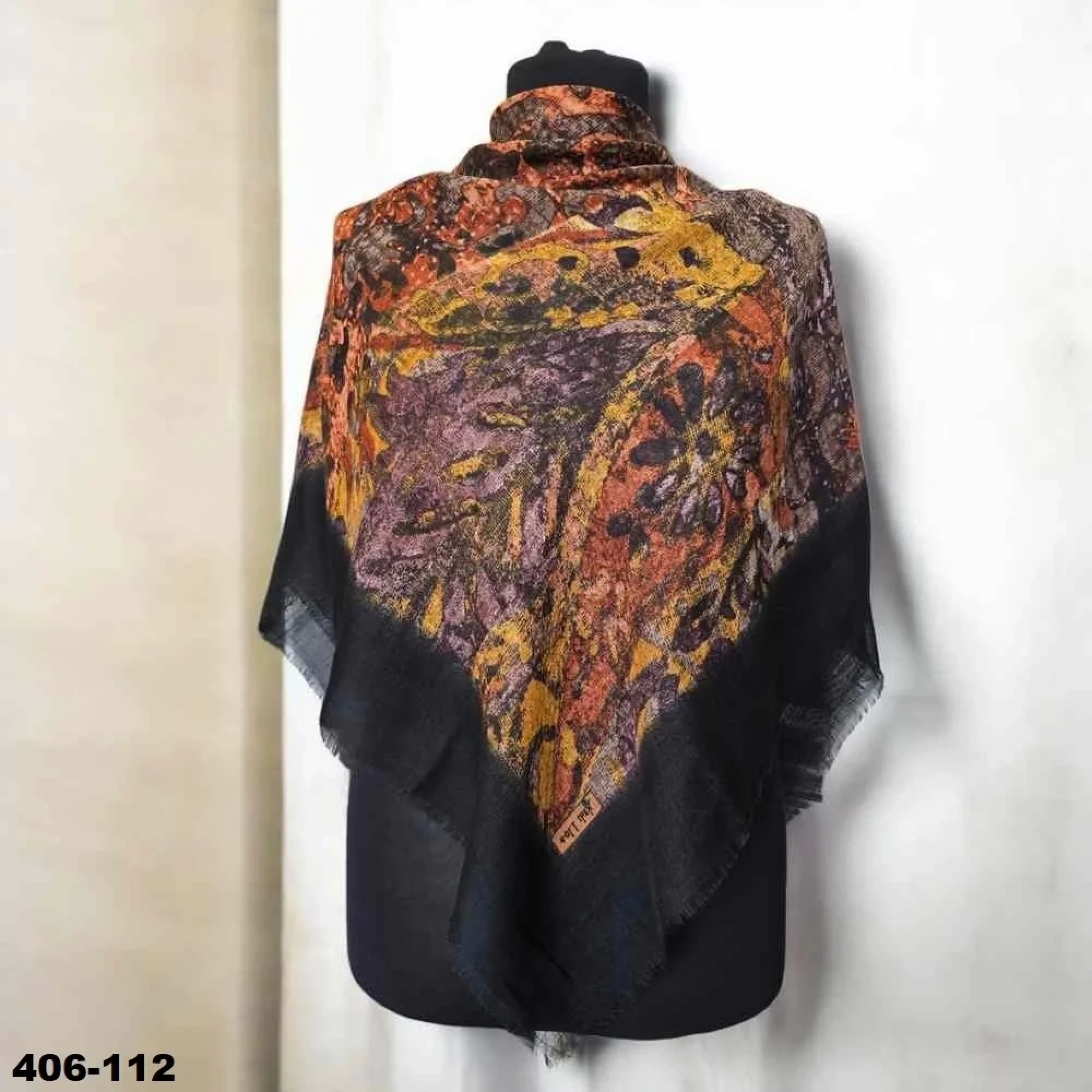 Soft İpek Desenli Flamlı Kotton Eşarp 406-112