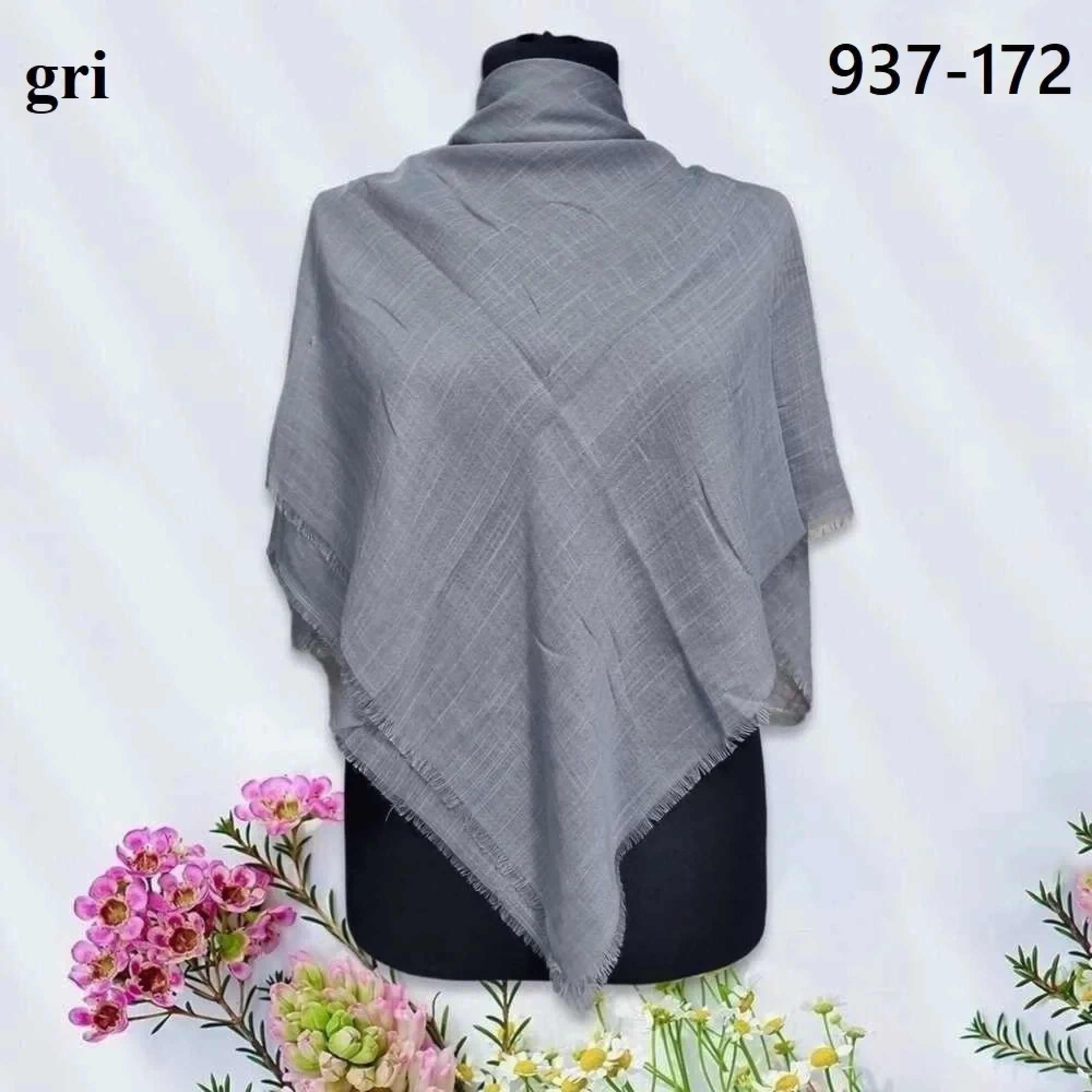 Soft İpek Düz Renk Flamlı Pamuk Eşarp (gri) 937-172