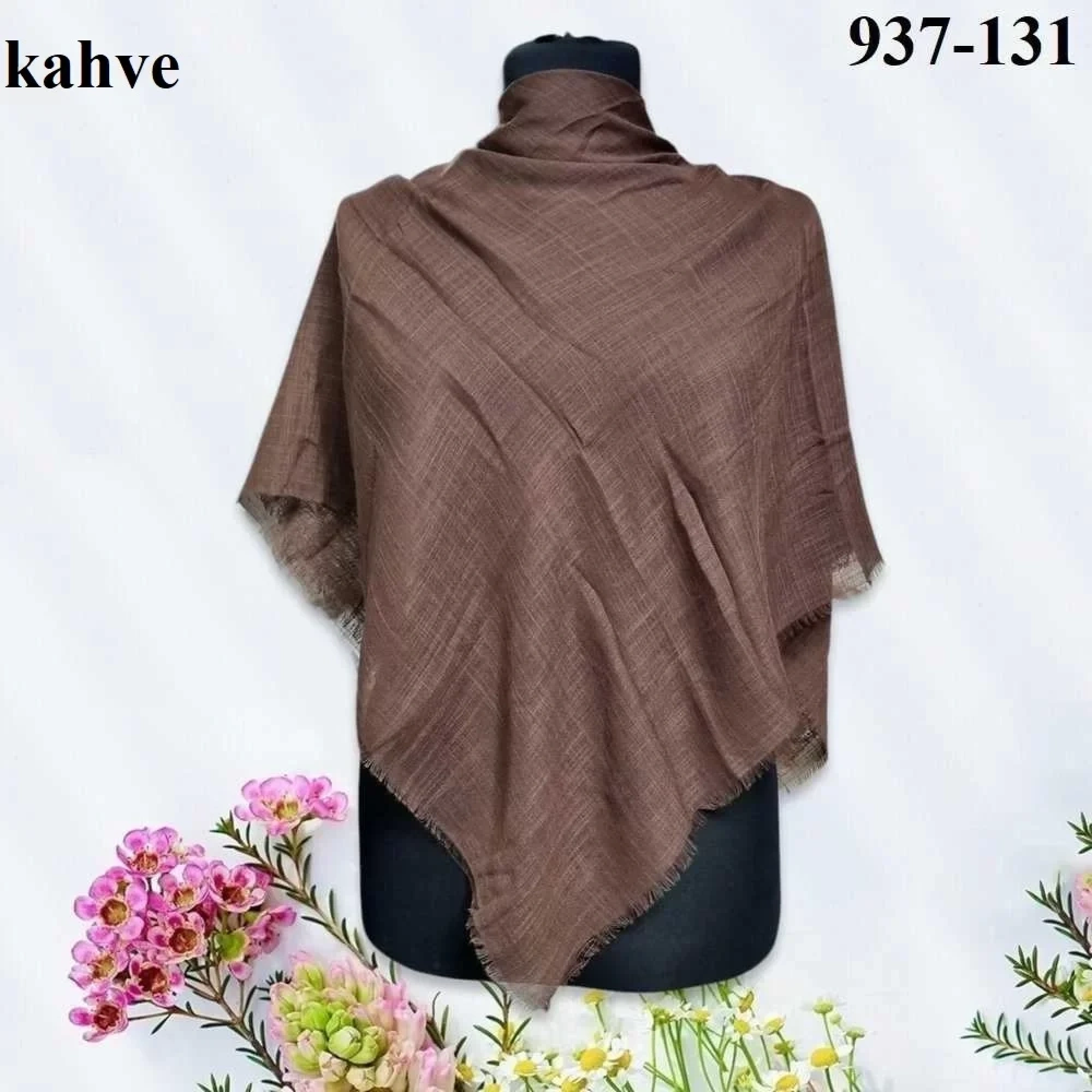 Soft İpek Düz Renk Flamlı Pamuk Eşarp (Kahve) 937-131