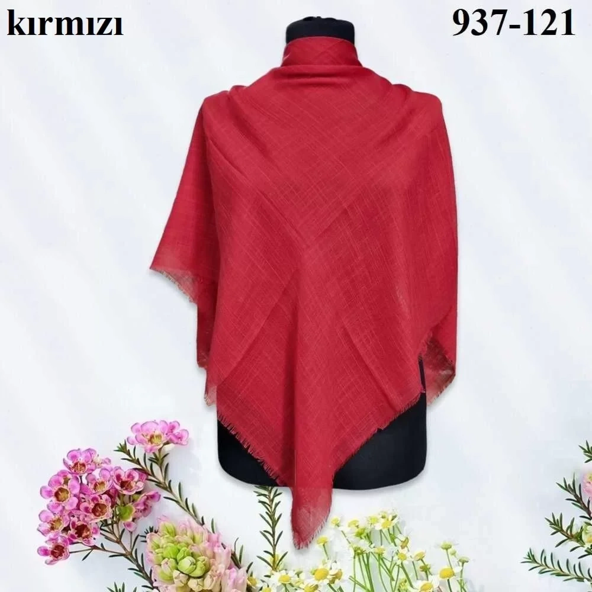 Soft İpek Düz Renk Flamlı Pamuk Eşarp (Kırmızı) 937-121