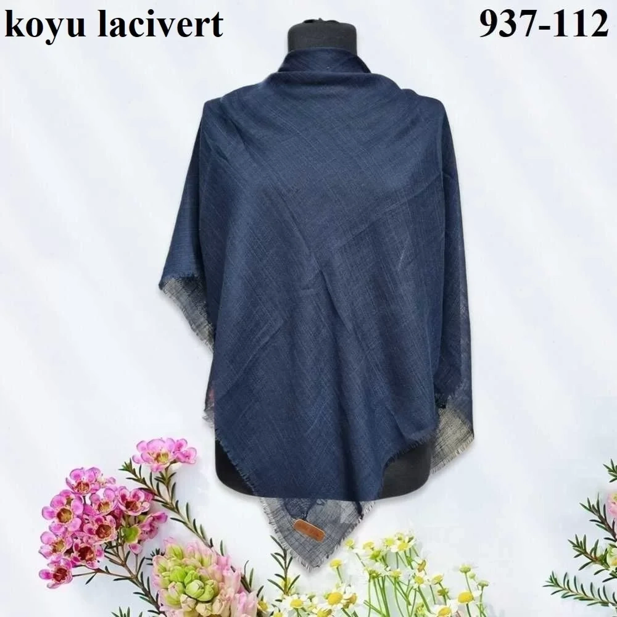 Soft İpek Düz Renk Flamlı Pamuk Eşarp (K.Lacivert) 937-112