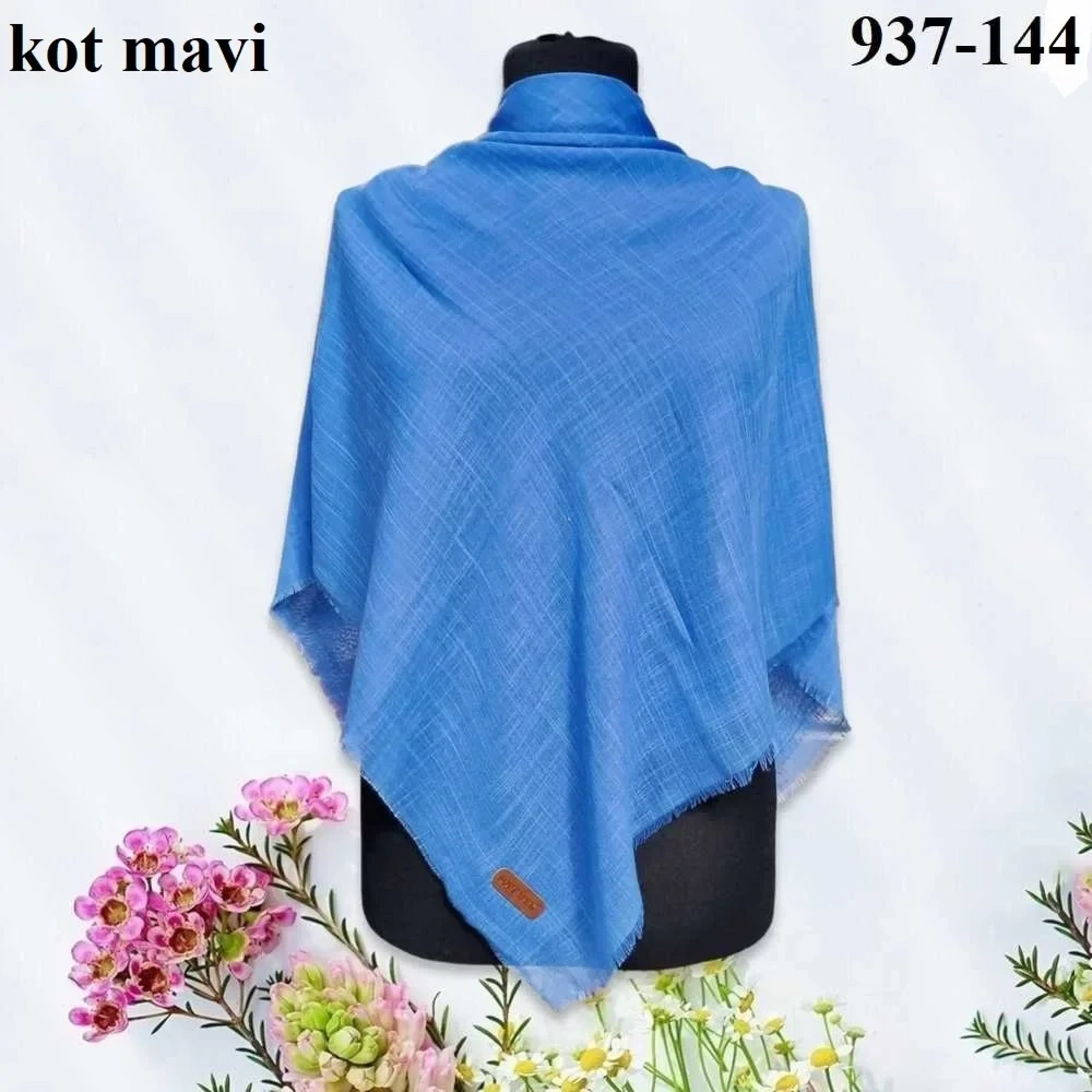 Soft İpek Düz Renk Flamlı Pamuk Eşarp (Kot Mavi) 937-144