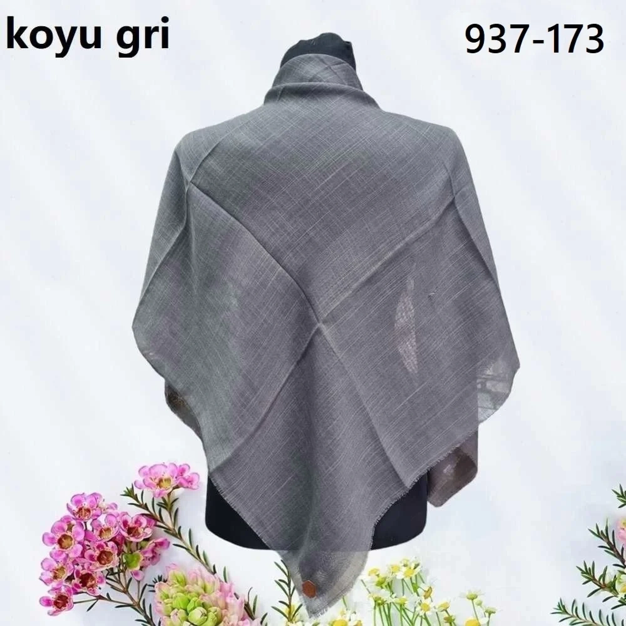 Soft İpek Düz Renk Flamlı Pamuk Eşarp (koyu gri) 937-173