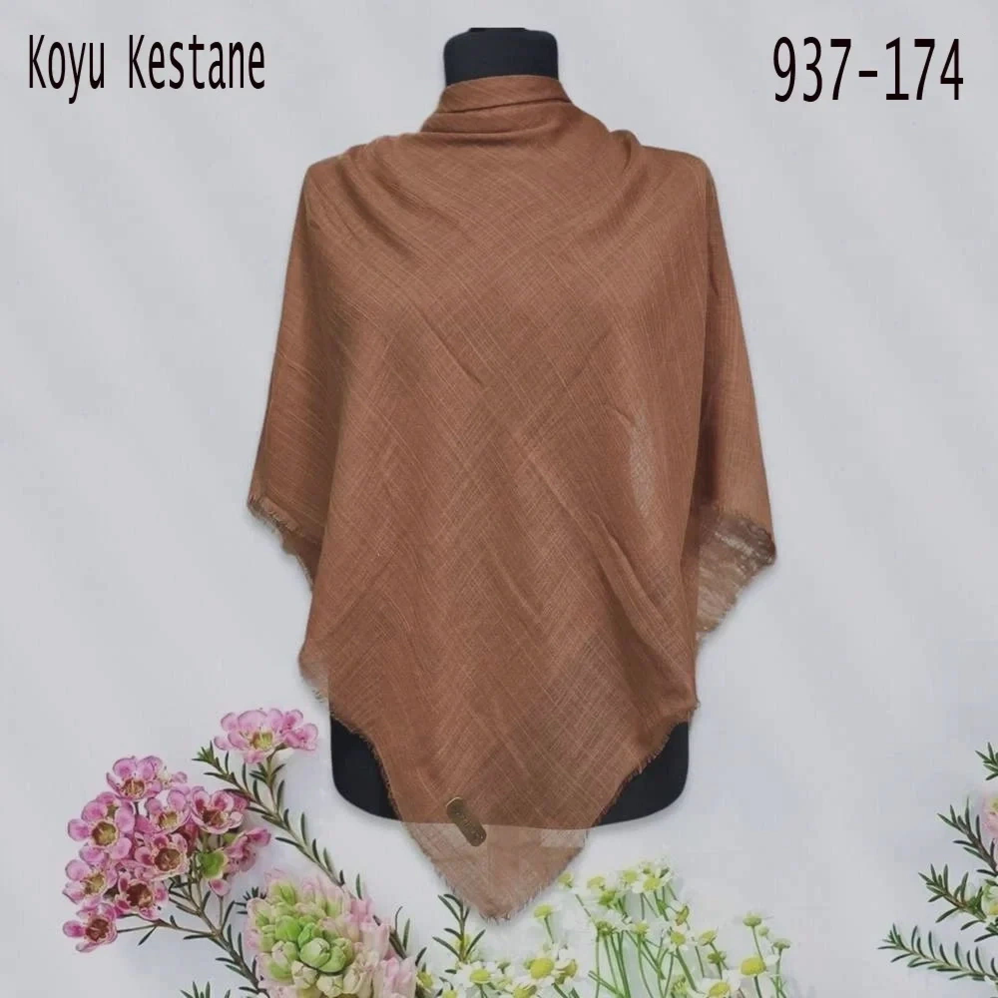 Soft İpek Düz Renk Flamlı Pamuk Eşarp (koyu kestane) 937-174