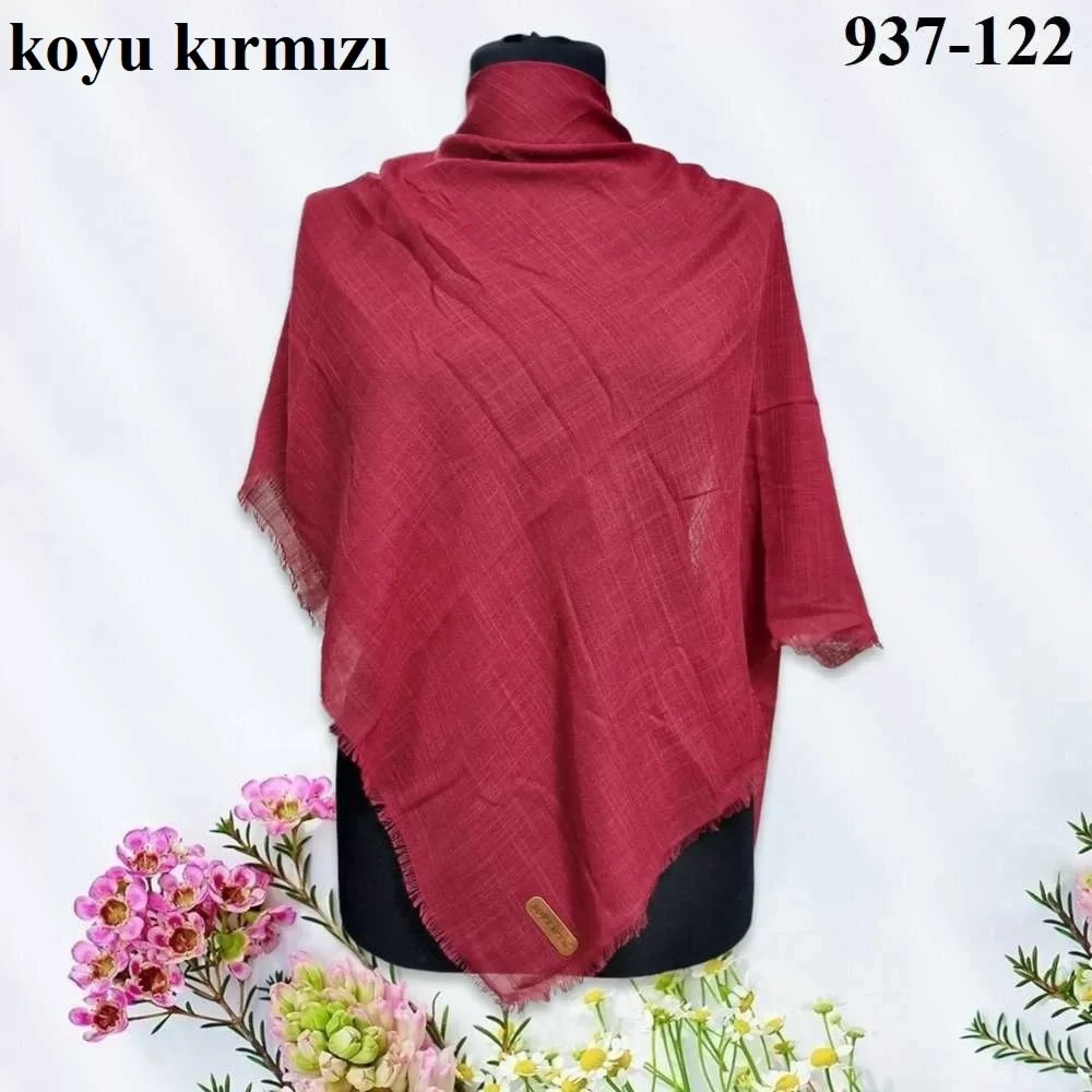 Soft İpek Düz Renk Flamlı Pamuk Eşarp (Koyu Kırmızı) 937-122