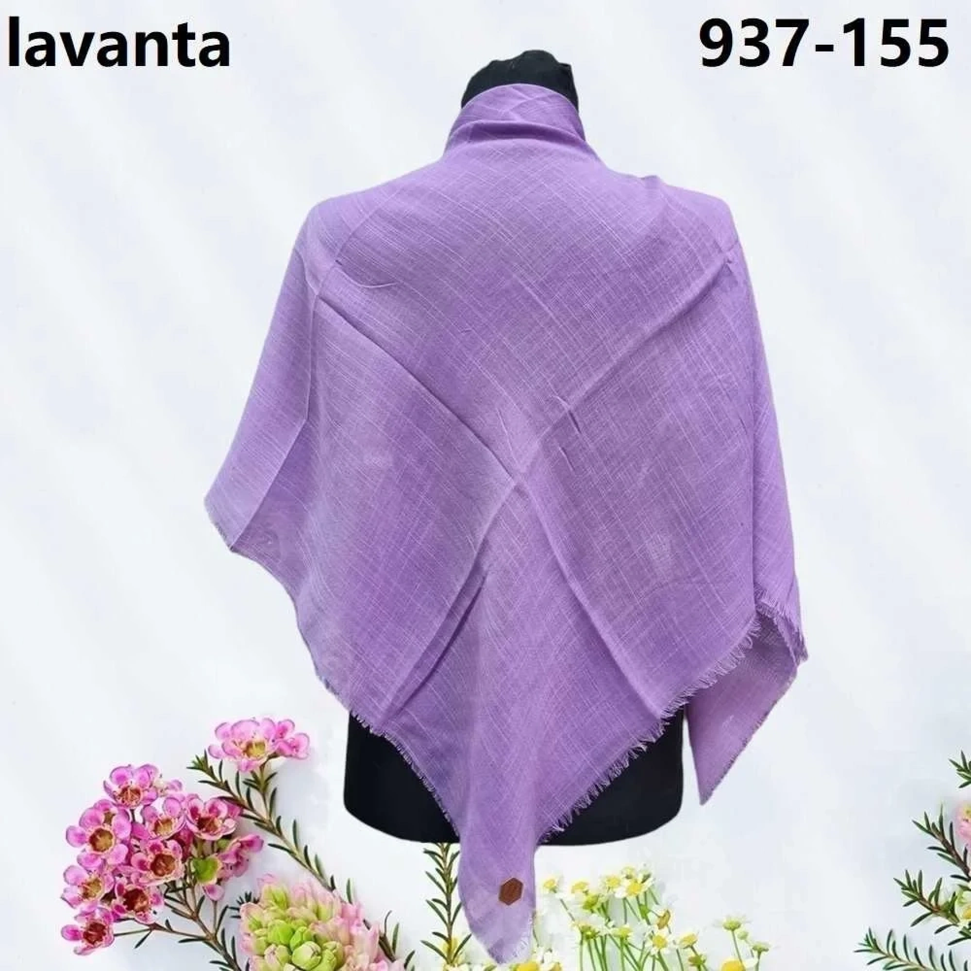 Soft İpek Düz Renk Flamlı Pamuk Eşarp (Lavanta) 937-155