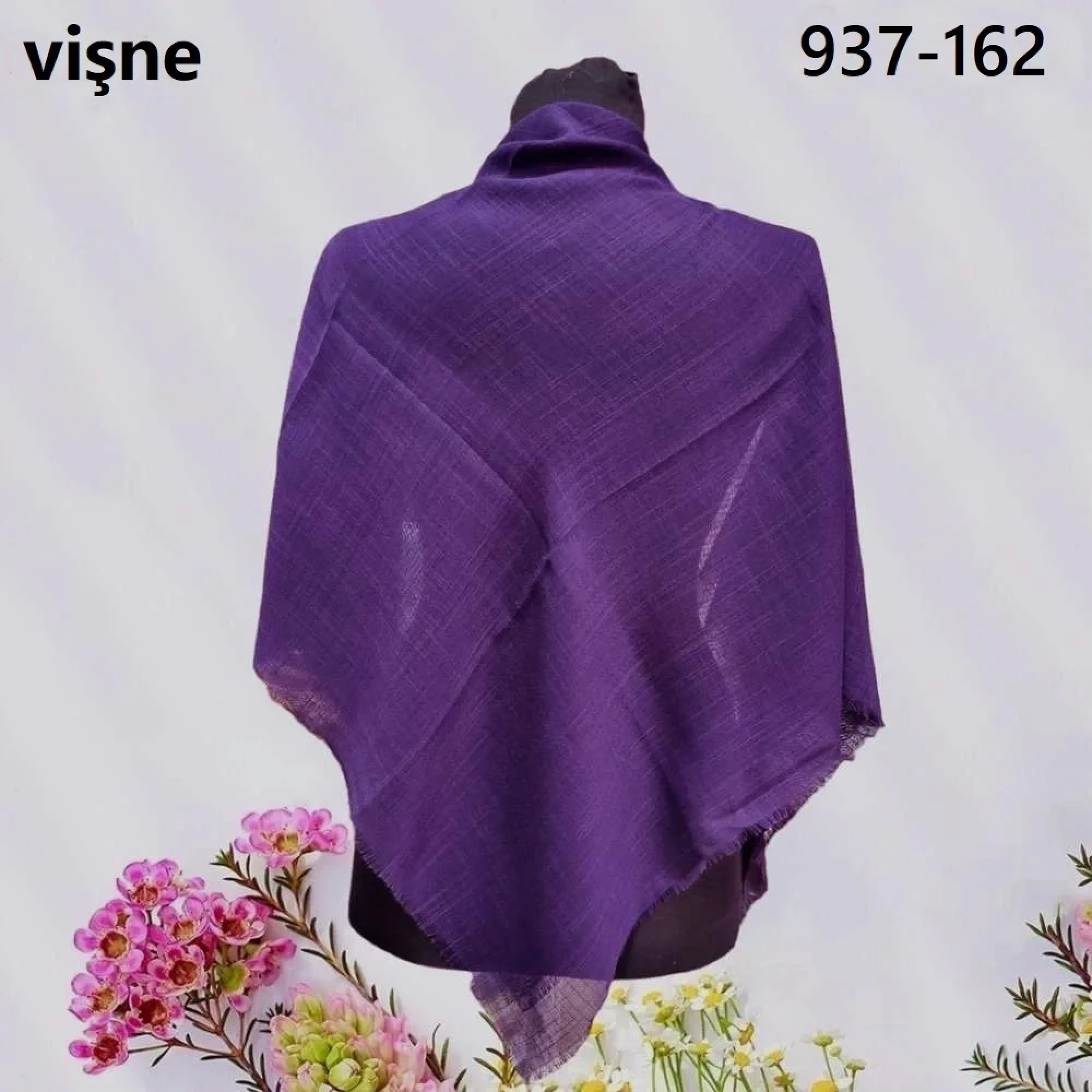 Soft İpek Düz Renk Flamlı Pamuk Eşarp (mor) 937-162