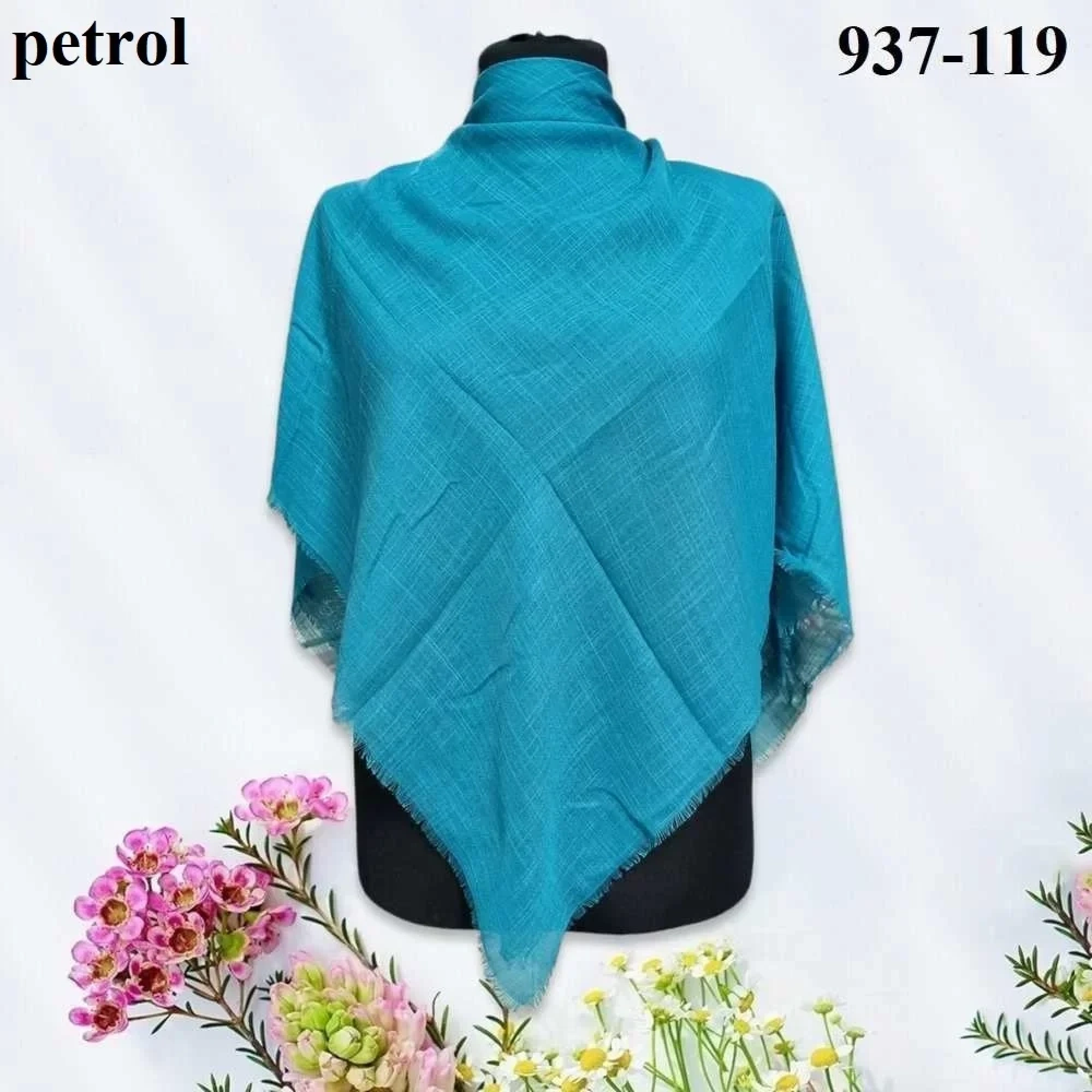Soft İpek Düz Renk Flamlı Pamuk Eşarp (Petrol) 937-119