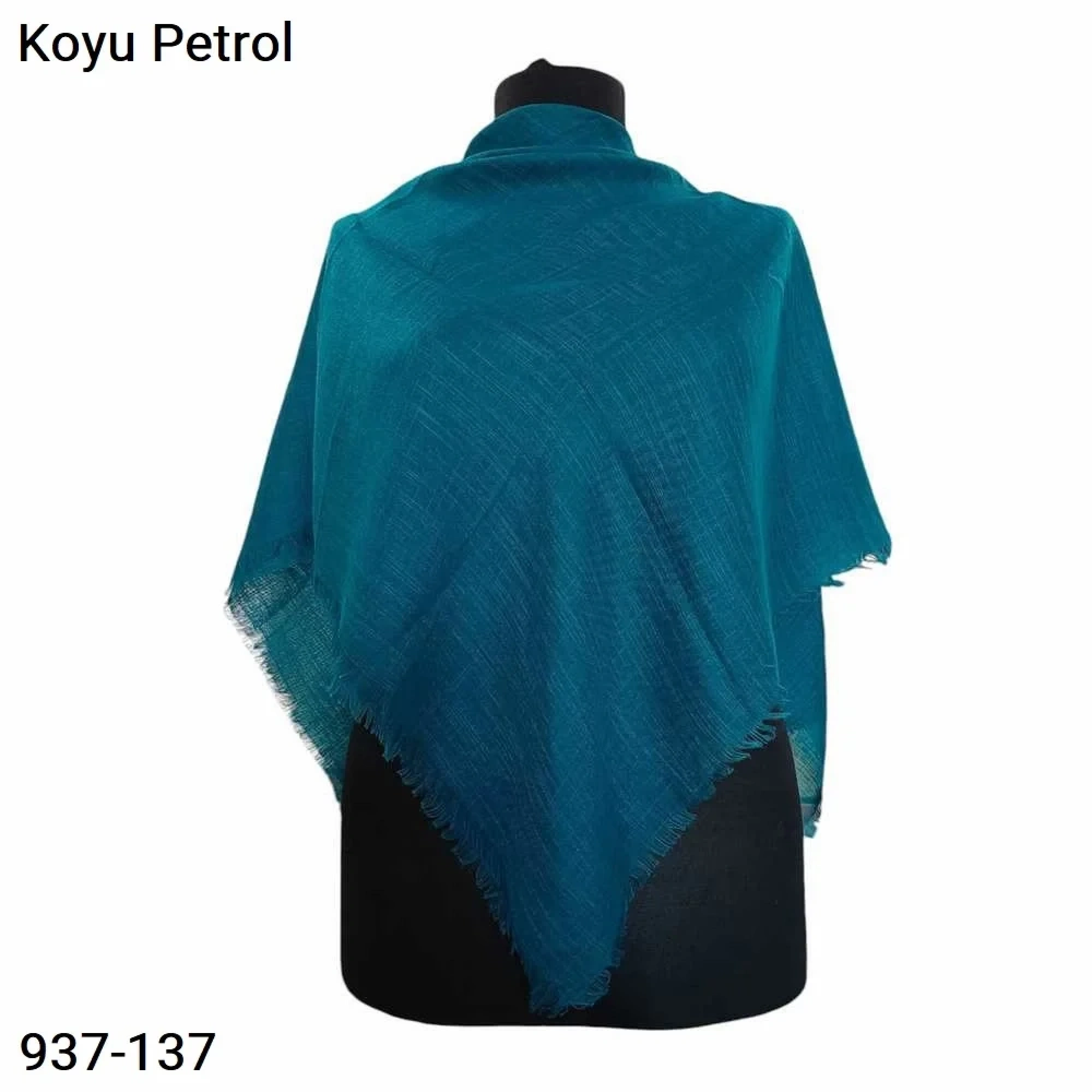 Soft İpek Düz Renk Flamlı Pamuk Eşarp (Petrol) 937-137