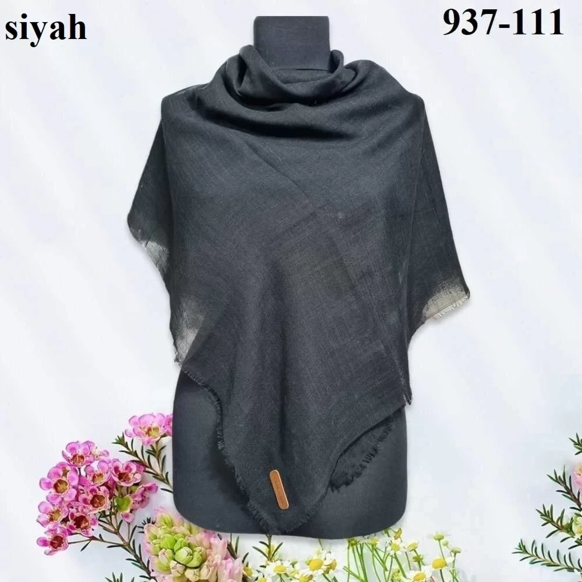 Soft İpek Düz Renk Flamlı Pamuk Eşarp (Siyah) 937-111