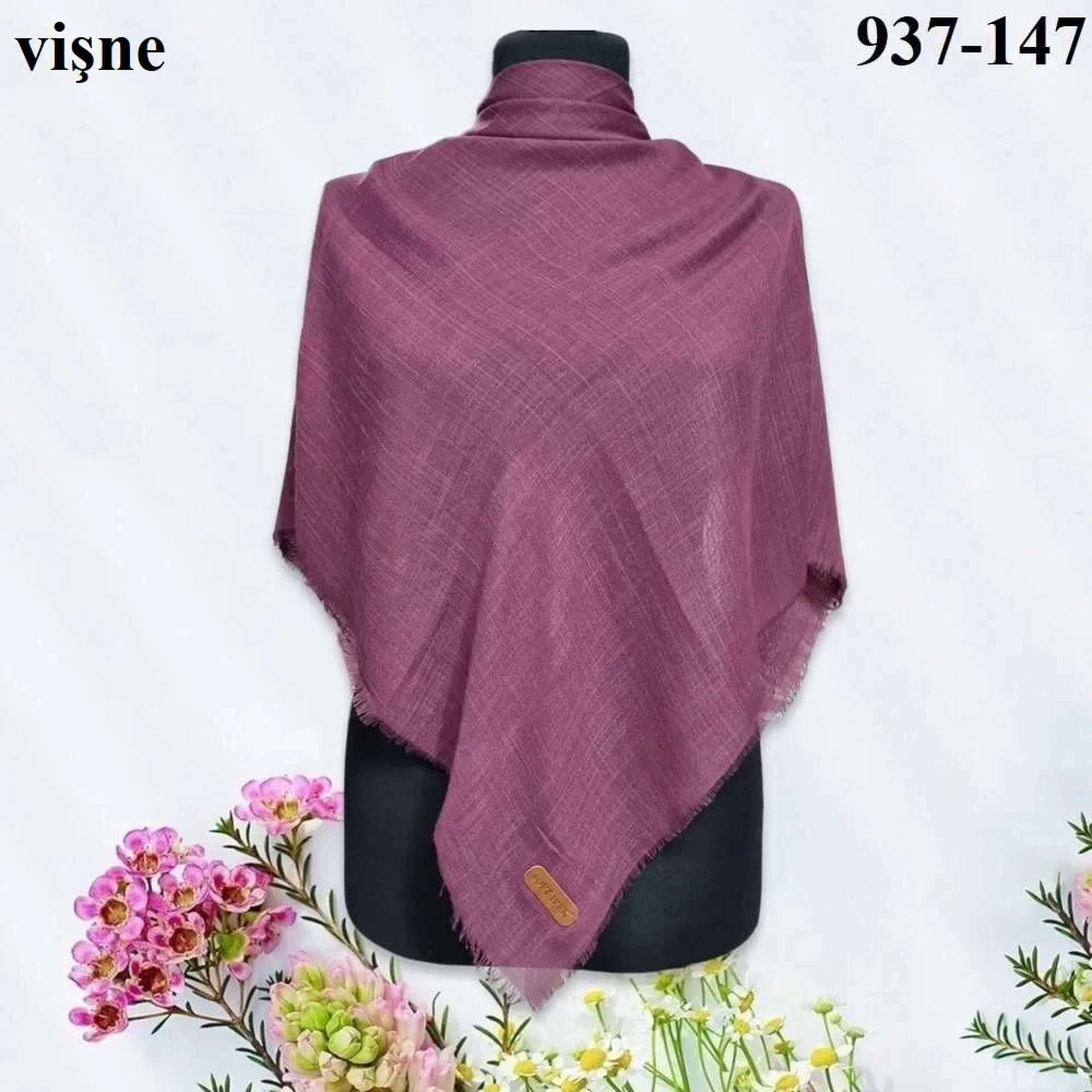 Soft İpek Düz Renk Flamlı Pamuk Eşarp (Vişne) 937-147