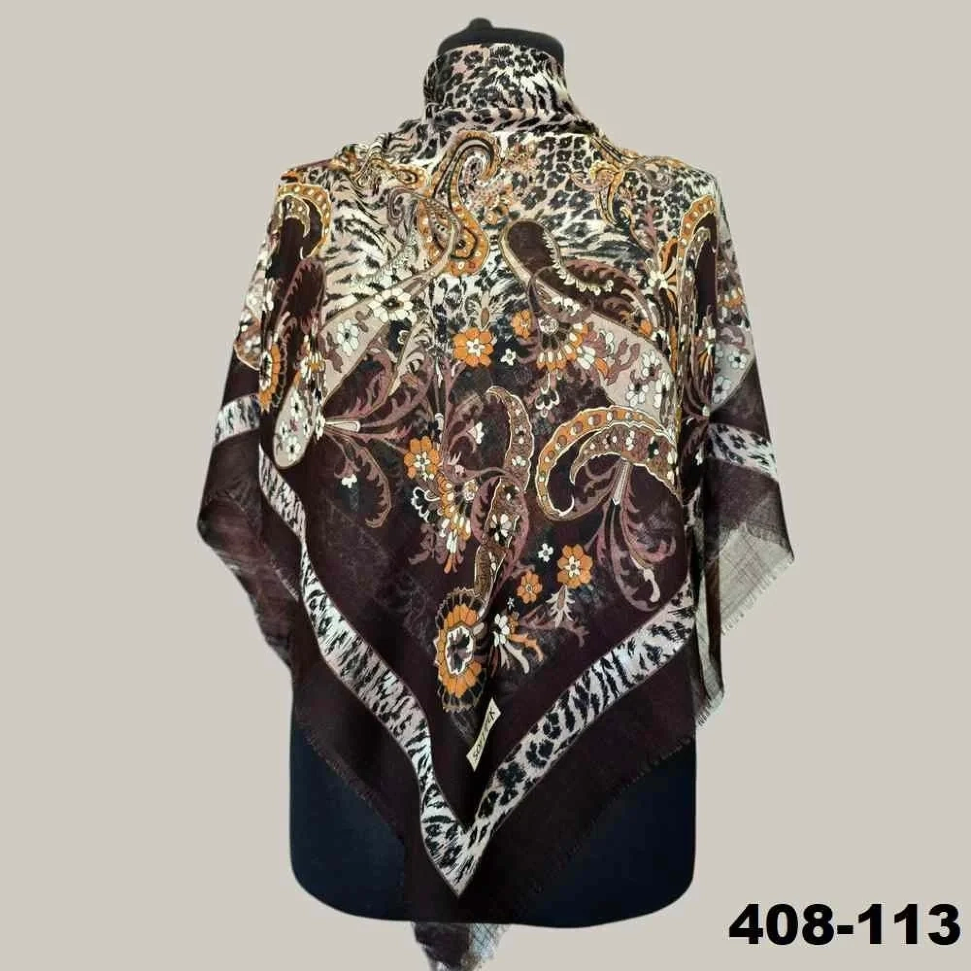 Soft İpek Etnik Desenli Flamlı Kotton Eşarp 408-113
