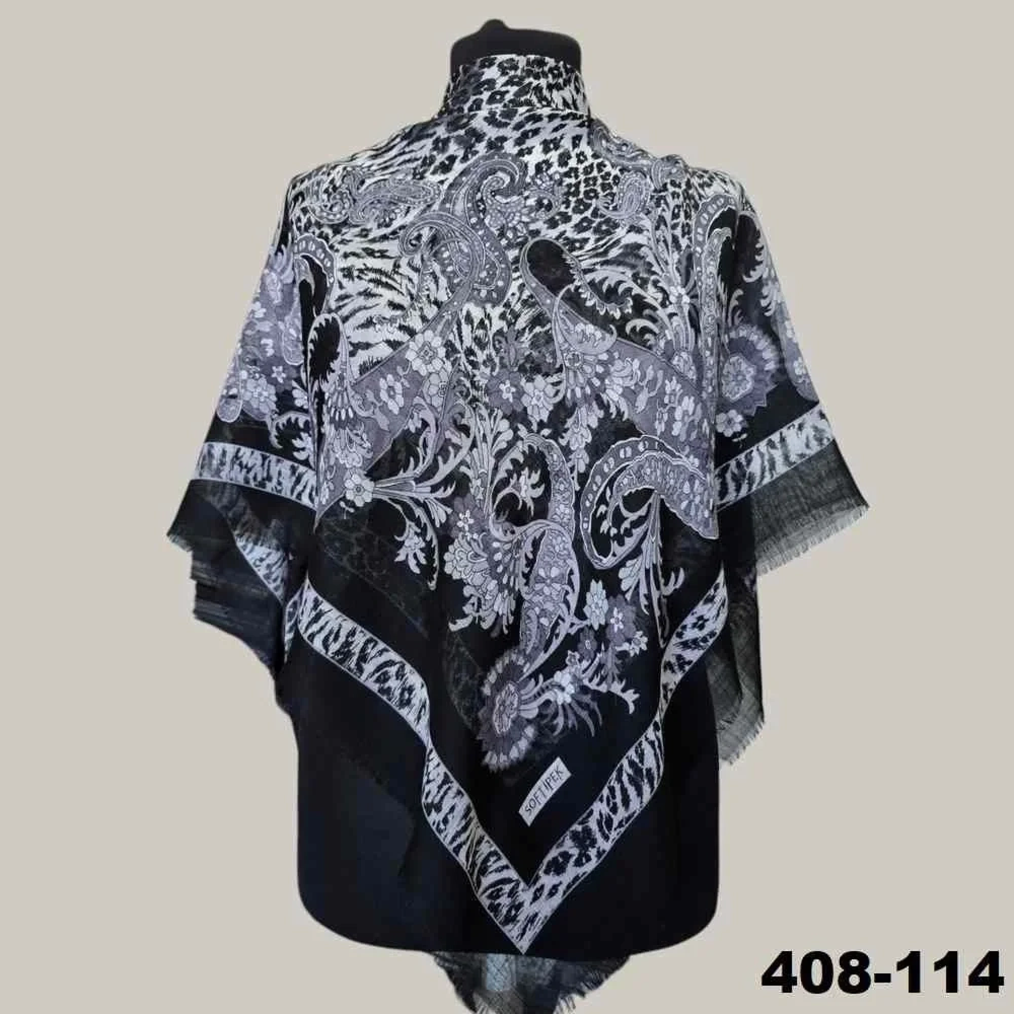 Soft İpek Etnik Desenli Flamlı Kotton Eşarp 408-114
