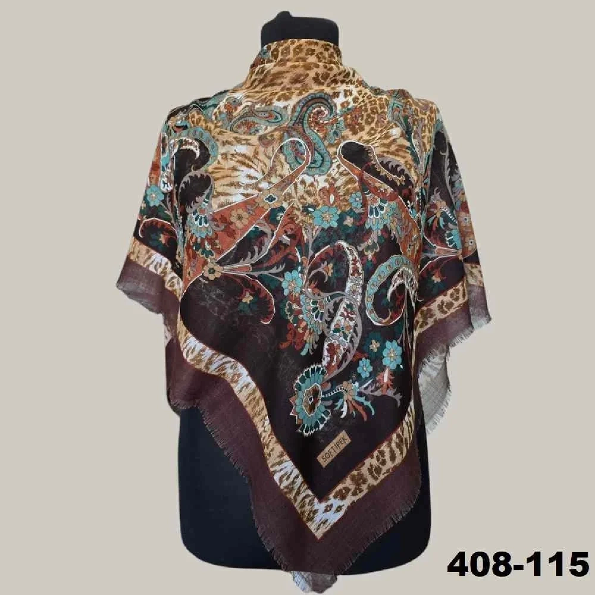 Soft İpek Etnik Desenli Flamlı Kotton Eşarp 408-115