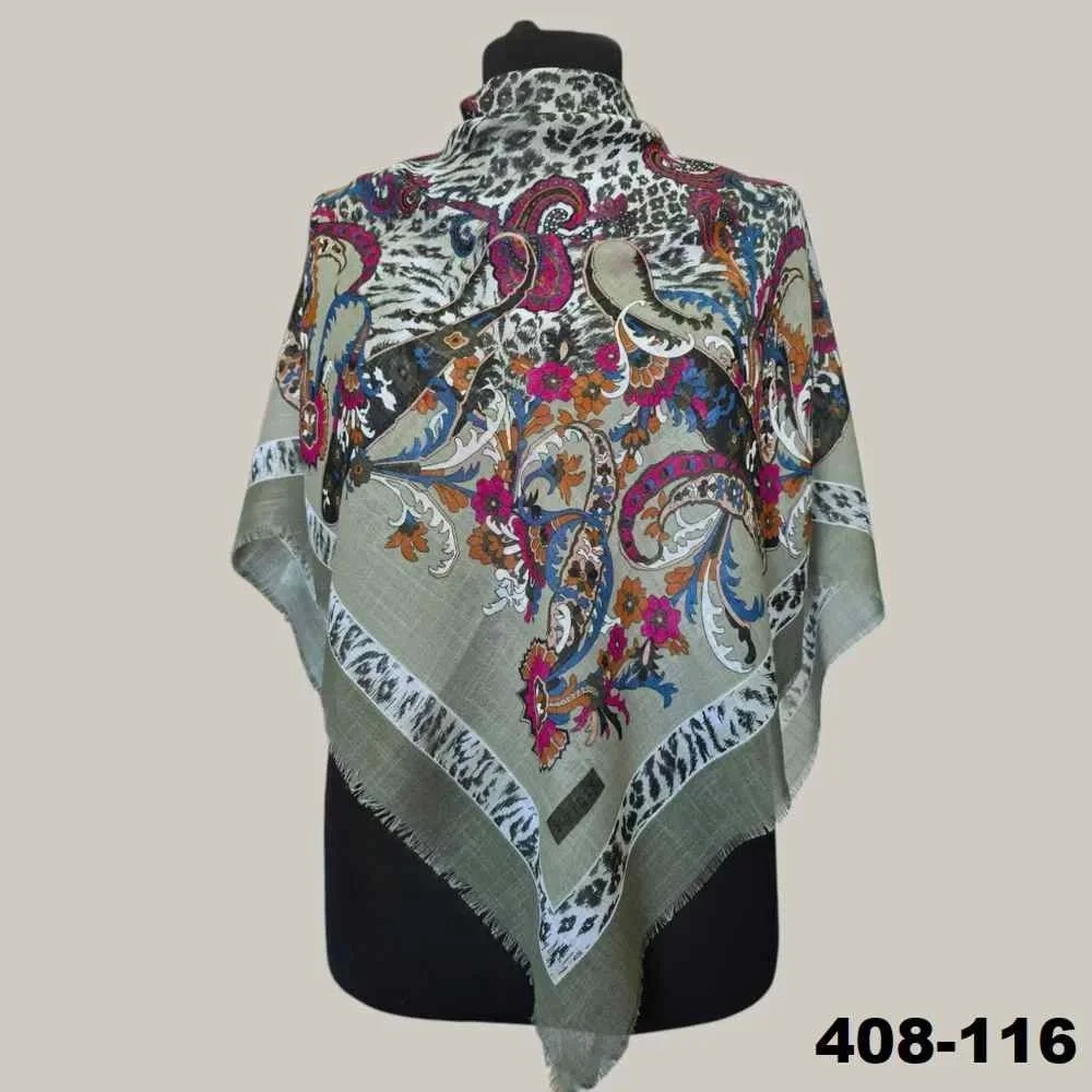 Soft İpek Etnik Desenli Flamlı Kotton Eşarp 408-116