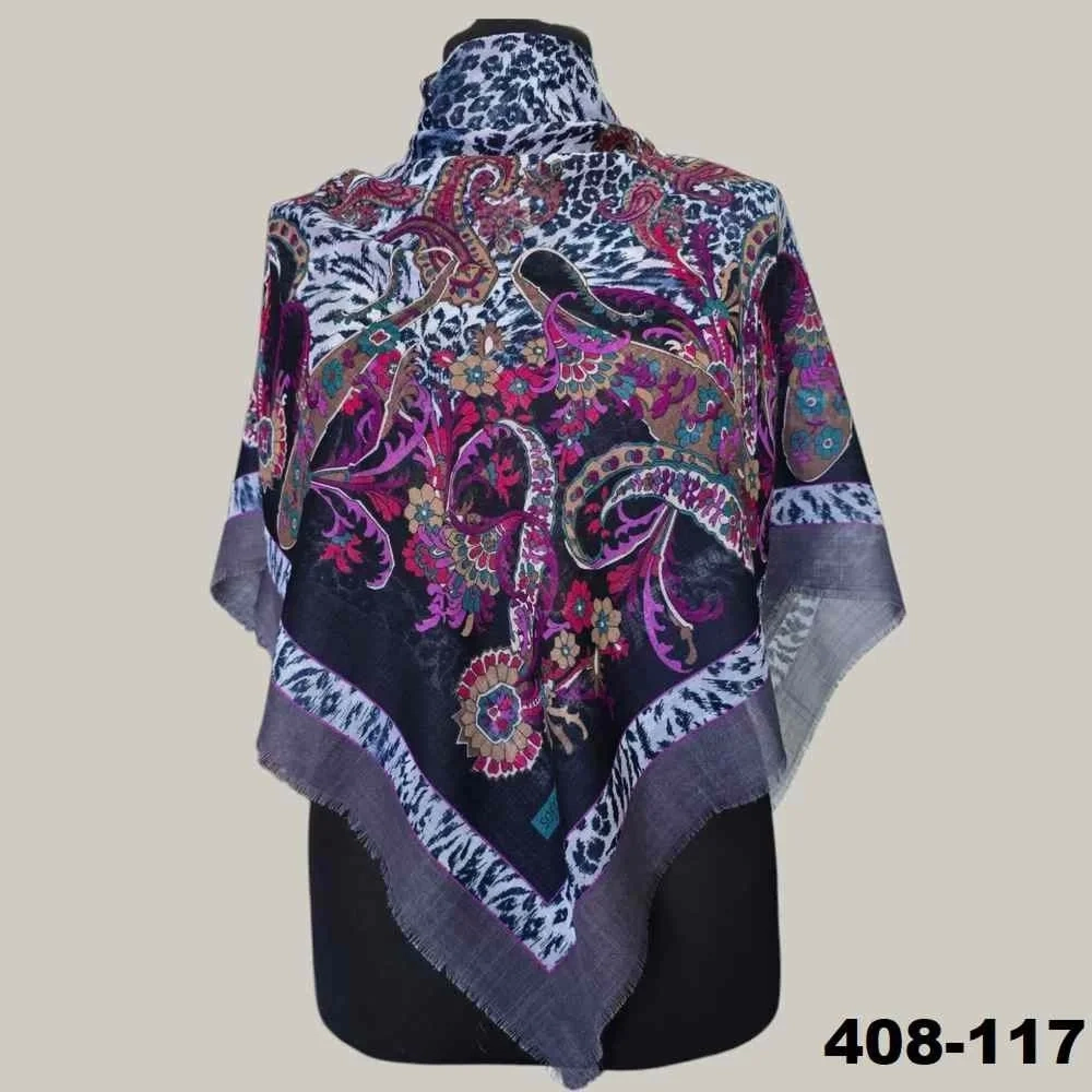Soft İpek Etnik Desenli Flamlı Kotton Eşarp 408-117
