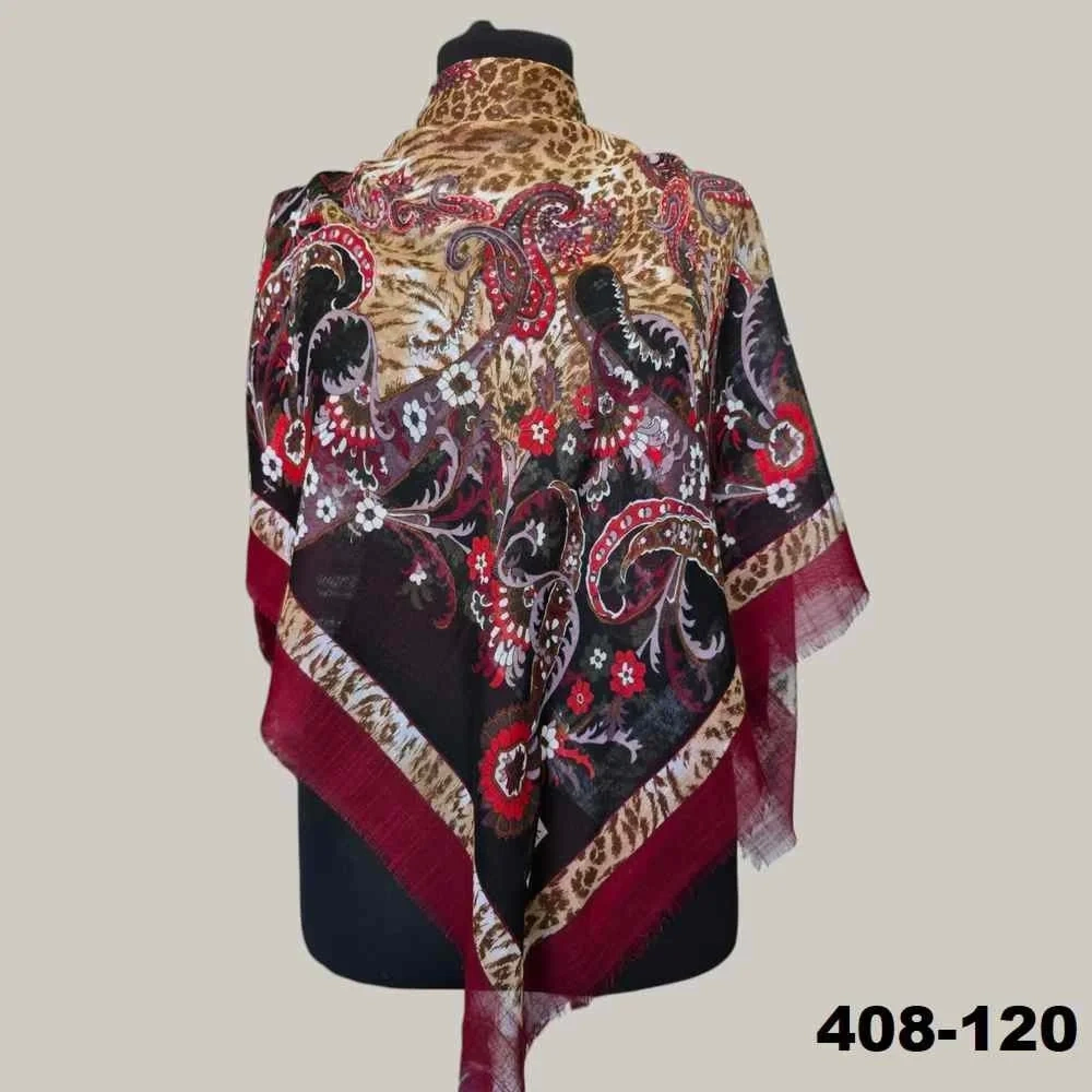 Soft İpek Etnik Desenli Flamlı Kotton Eşarp 408-120