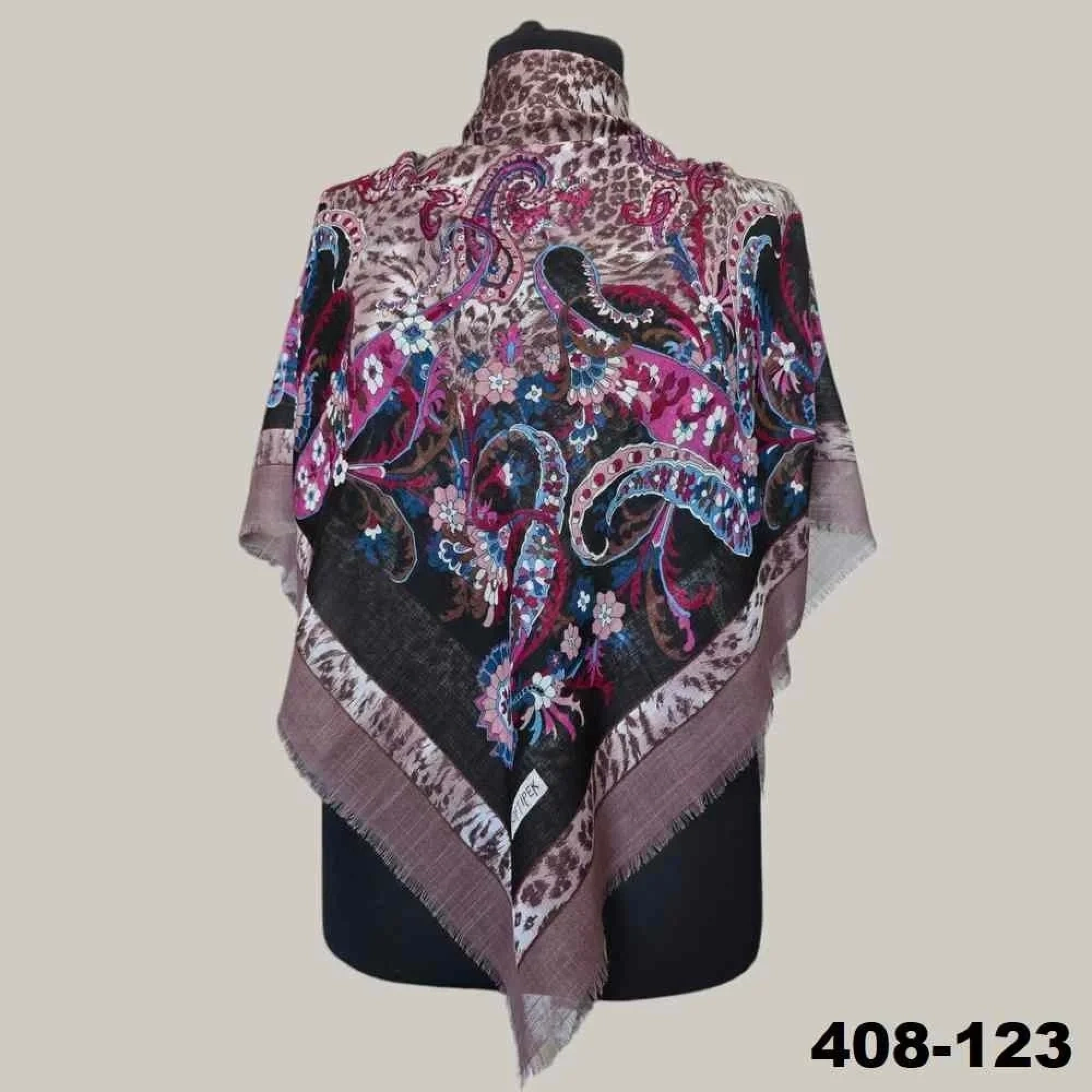 Soft İpek Etnik Desenli Flamlı Kotton Eşarp 408-123
