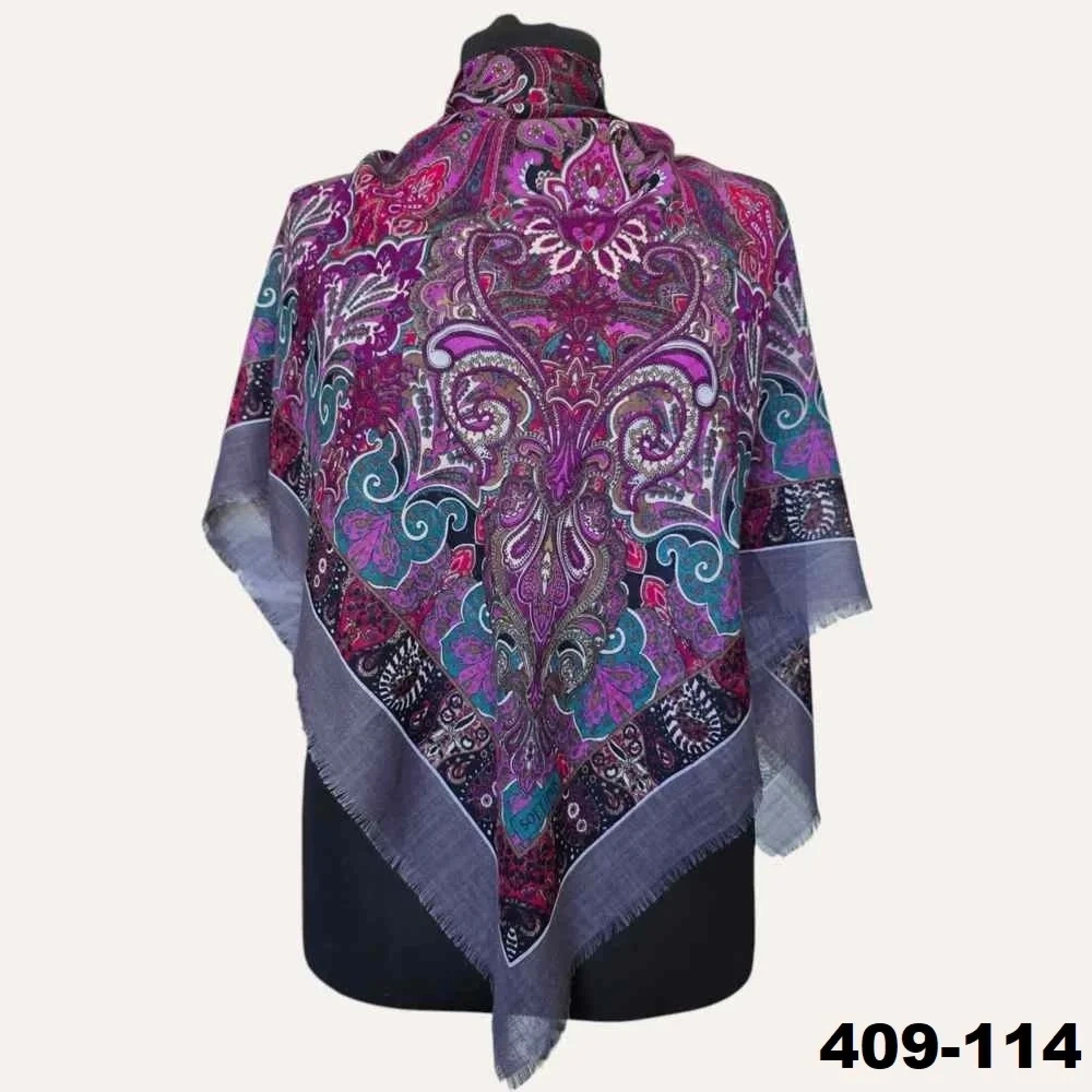 Soft İpek Etnik Desenli Flamlı Kotton Eşarp 409-114