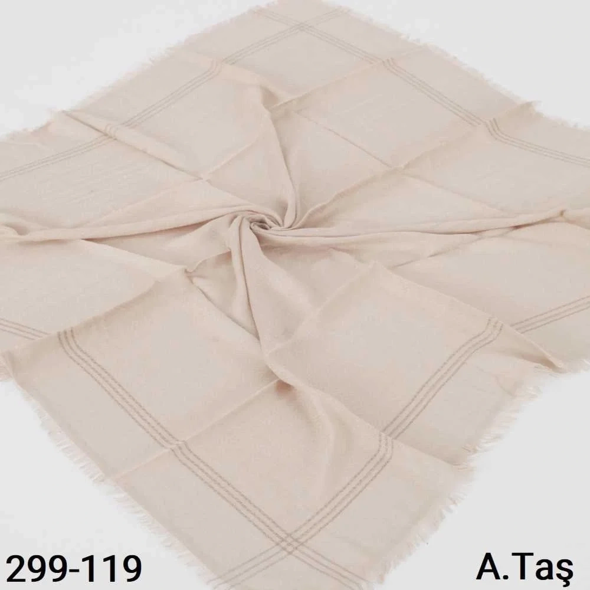 Soft İpek Sim Şeritli Balık Sırtı Pamuk Eşarp (açık taş) 299-119