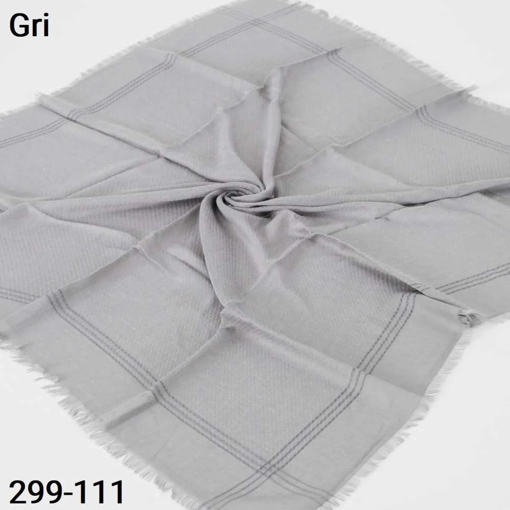 Soft İpek Sim Şeritli Balık Sırtı Pamuk Eşarp (Gri) 299-111