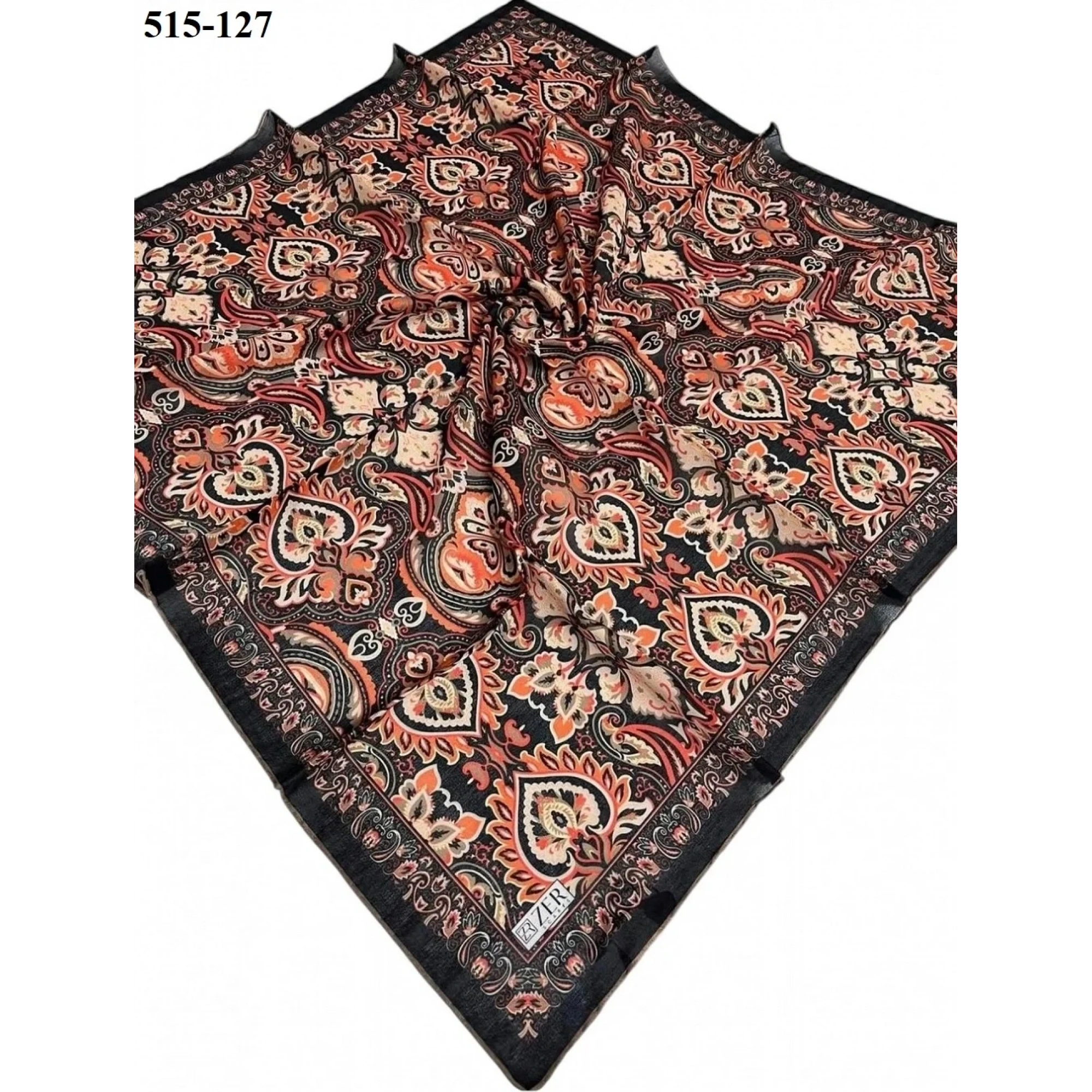 Zer Scarfs Dijital Soft Pamuk Eşarp (Siyah Turuncu) 515-127