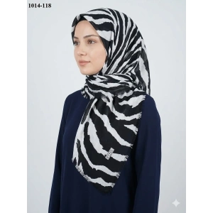 Eyfel Desenli Dimi Pamuk Eşarp (Siyah - Beyaz Serisi) 1014-118