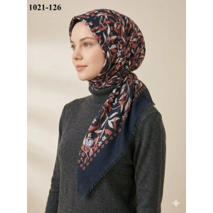 Huzurlu İpek Desenli Flamlı Pamuk Eşarp 1021-126
