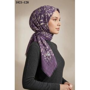 Huzurlu İpek Desenli Flamlı Pamuk Eşarp 1021-128