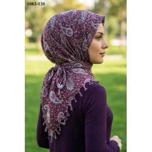 Huzurlu İpek Desenli Sökme Boncuklu Eşarp 1083-130