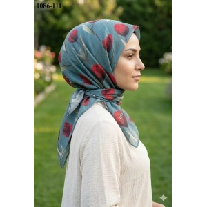 Locella Soft Pamuk Eşarp (Mavi-Kırmızı) 1086-111