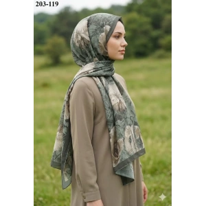 Moon Scarf Bambu Kraş Pamuk Şal (Haki) 203-119