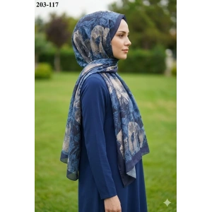 Moon Scarf Bambu Kraş Pamuk Şal (Lacivert) 203-117