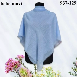 Soft İpek Düz Renk Flamlı Pamuk Eşarp (Bebe Mavi) 937-129