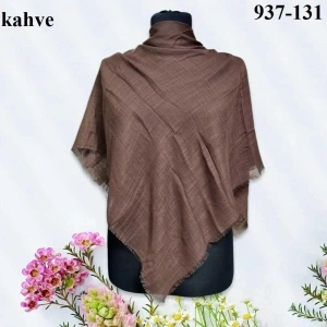 Soft İpek Düz Renk Flamlı Pamuk Eşarp (Kahve) 937-131