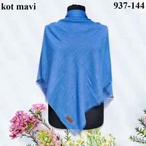 Soft İpek Düz Renk Flamlı Pamuk Eşarp (Kot Mavi) 937-144