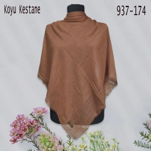 Soft İpek Düz Renk Flamlı Pamuk Eşarp (koyu kestane) 937-174