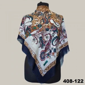 Soft İpek Etnik Desenli Flamlı Kotton Eşarp 408-122