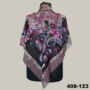 Soft İpek Etnik Desenli Flamlı Kotton Eşarp 408-123