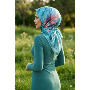 Zer Scarf Dijital Soft Pamuk Eşarp (Turkuaz-Kırmızı) 1041-116