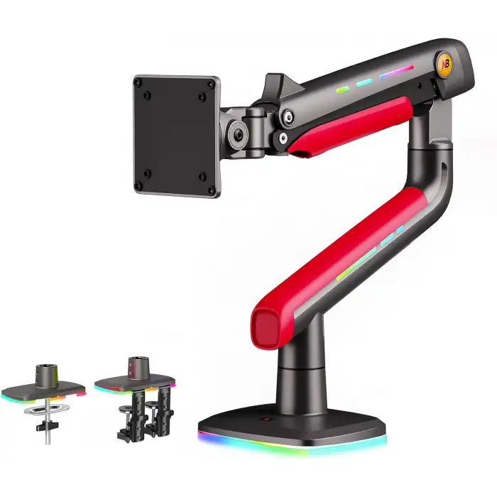 North Bayou NB F5-GR Gaming 32-60 inç Monitör Kolu 2-20 KG RGB Işıklı Yüksek Taşıma Kapasiteli Profesyonel Monitör Askısı - Kırmızı Renk