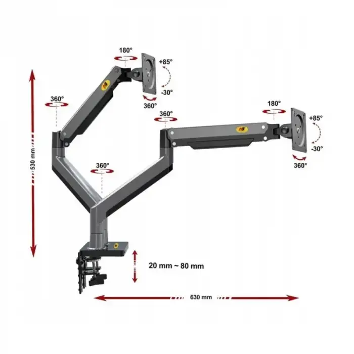 HPY Pazar North Bayou G35 22–32 2–12 kg Ekranlar İçin Masaüstü Çift Kollu Amörtisörlü Monitör Tutucu