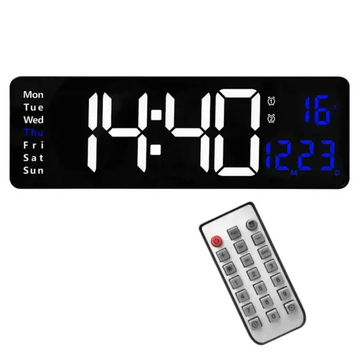 Omniax Kumandalı Duvara Monte Tarih/Sıcaklık/Alarm Özellikli LED Aydınlatmalı Dijital Saat  (39 x 13 x 3 cm)