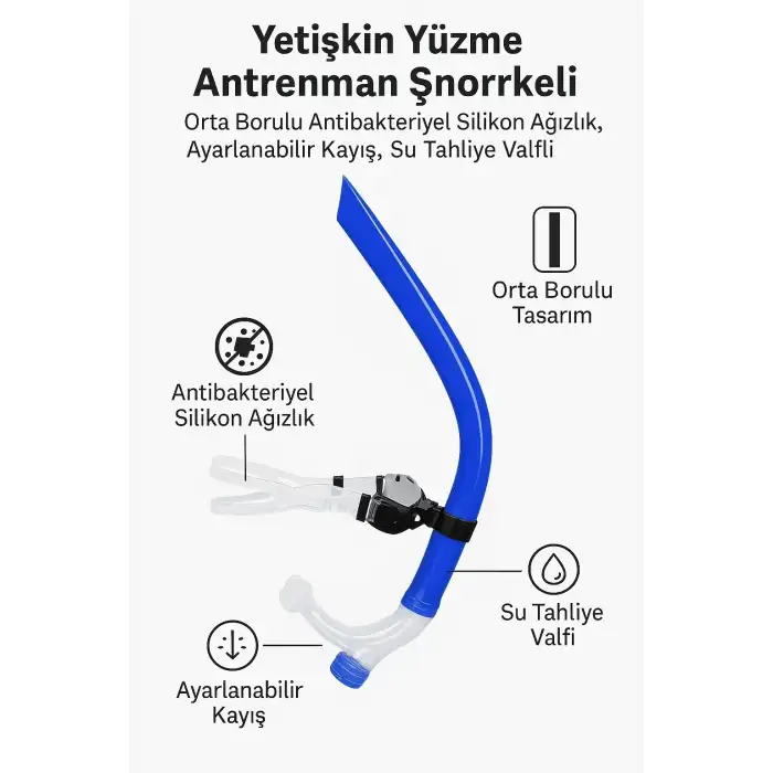 Omniax Yetişkin Yüzme Antrenman Şnorkeli - Siyah