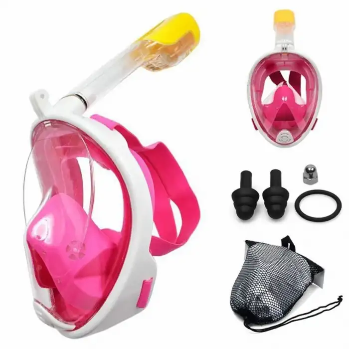 Omniax Tam Yüz Dalış Maskesi Slikon Şnorkel Full Face - Pembe - L/XL