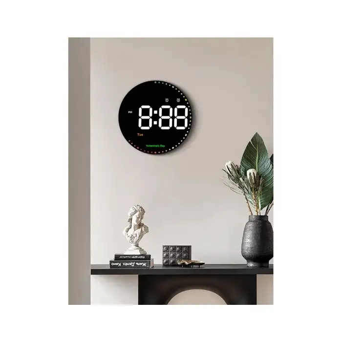 HPY Pazar 10 LED Yuvarlak Dijital Duvar Saati – Kumandalı