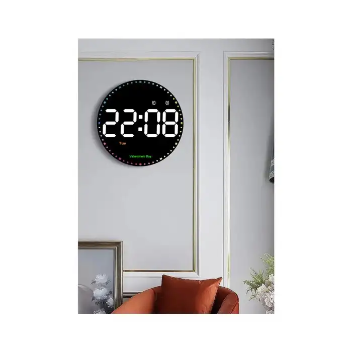 HPY Pazar 10 LED Yuvarlak Dijital Duvar Saati – Kumandalı