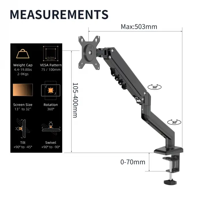 HPY Pazar 13–27 Monitörler İçin Dönebilir ve Eğilebilir Masa Üstü Monitör Ayağı