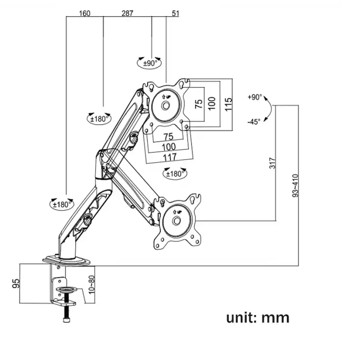 HPY Pazar 13–27 Monitörler İçin Dönebilir ve Eğilebilir Masa Üstü Monitör Ayağı