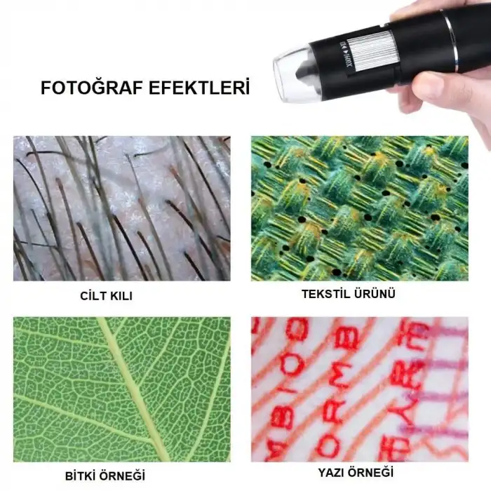 HPY Pazar 1600X USB Dijital Mikroskop – Micro USB + Type-C Adaptörlü